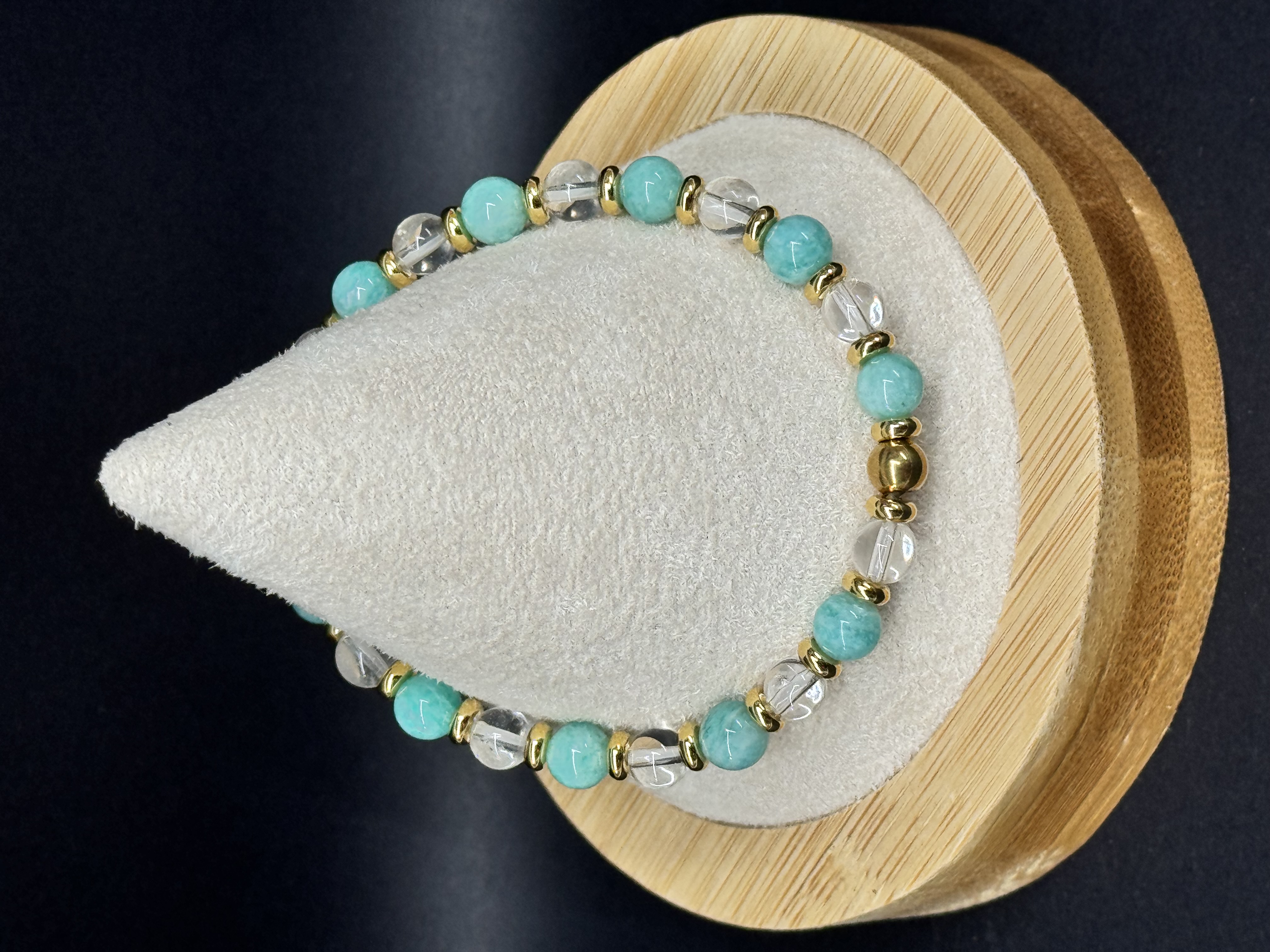 Bracelet d’Amazonite et Cristal de roche 6mm en pierres naturelles 