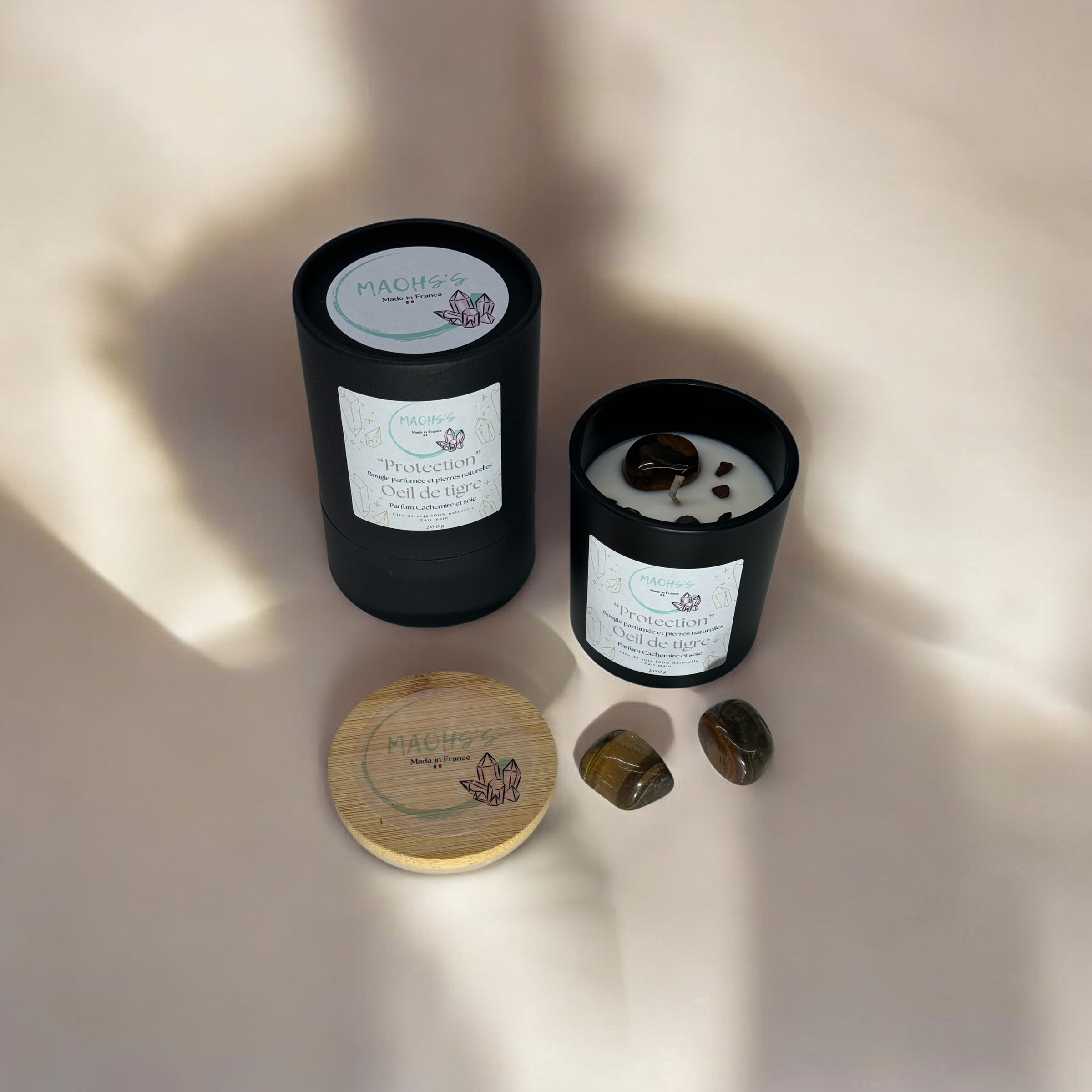 Bougie « Protection » Oeil de tigre - senteur Cachemire et soie 
