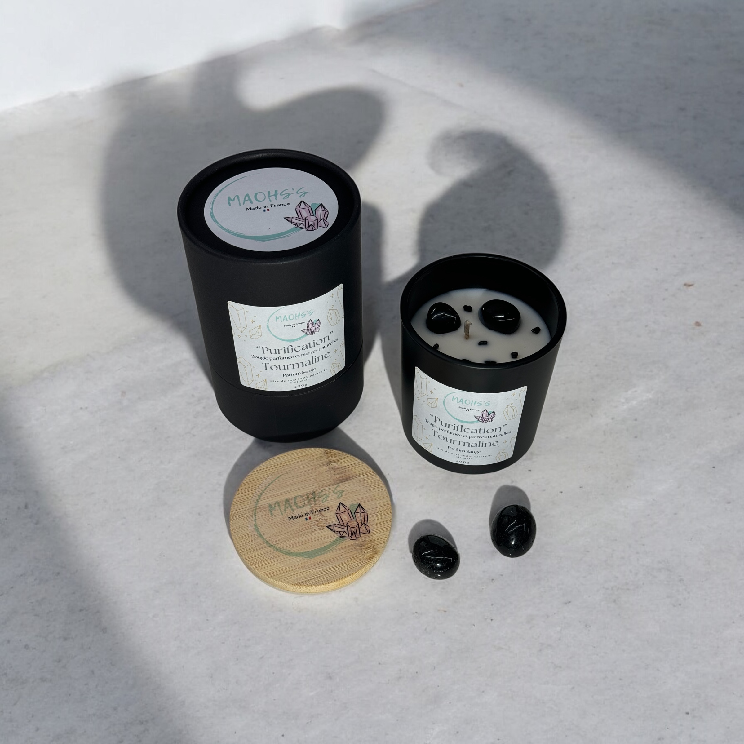 Bougie « Purification » Tourmaline noire   - senteur Sauge