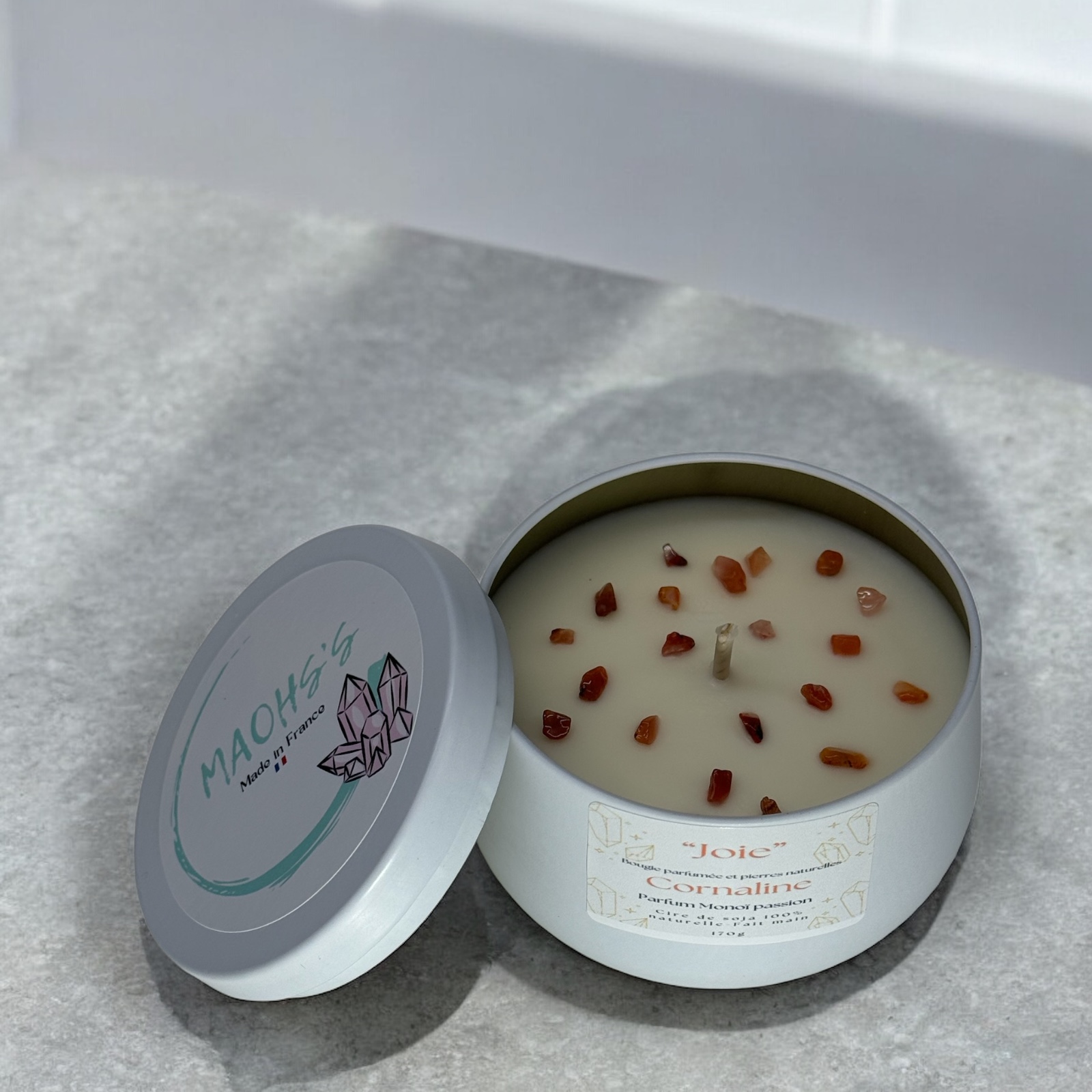 Bougie « Joie » Cornaline - senteur Monoï passion