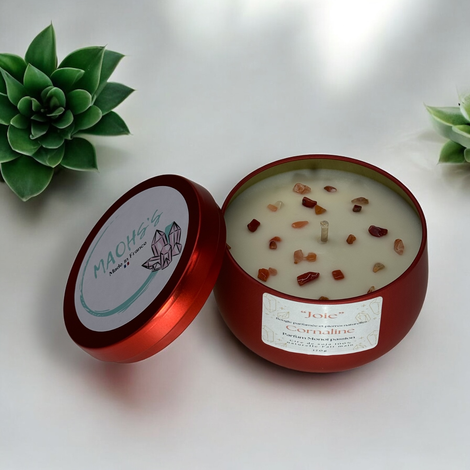 Bougie « Joie » Cornaline - senteur Monoï passion