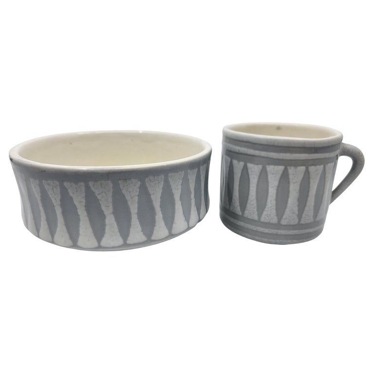 Bol et Mug Roger Capron en céramique, Francais French Riviera Vallauris 1950 Vintage, Mid-Century (Set de 2)