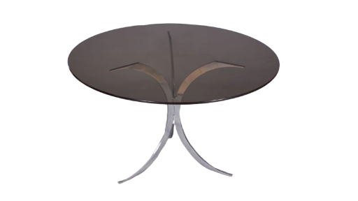 Table Christofle de Boris Tabacoff pieds chromés, plateau verre fumé France 1970