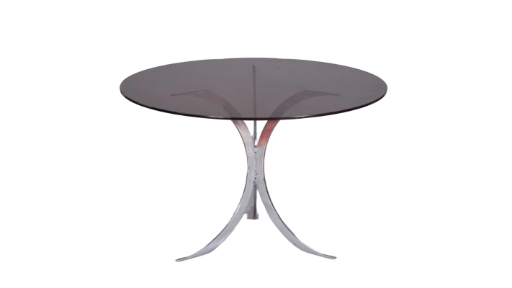 Table Christofle de Boris Tabacoff pieds chromés, plateau verre fumé France 1970