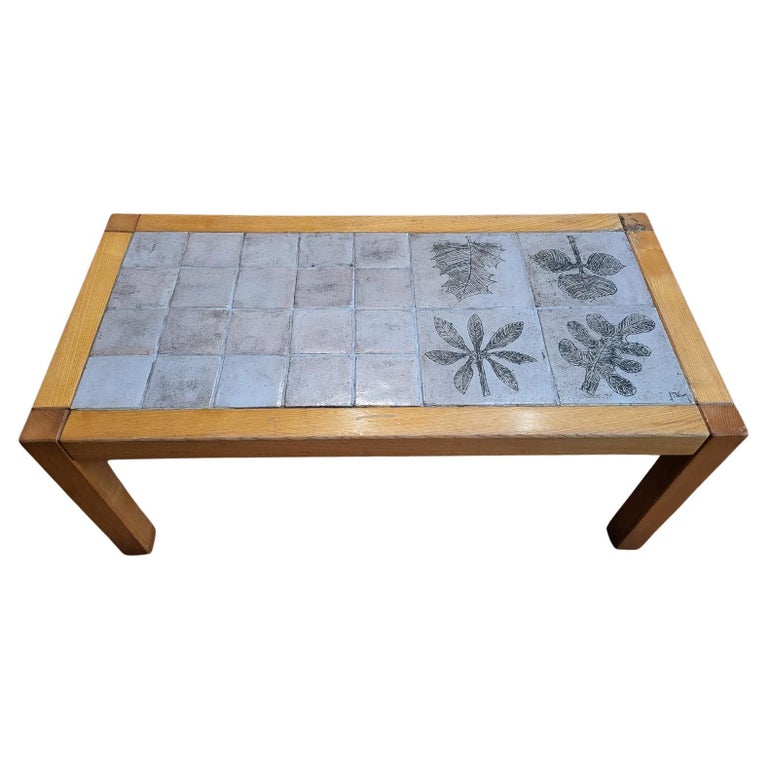 Table basse Jacques Blin en chêne et céramique Francaise French Riviera 1960