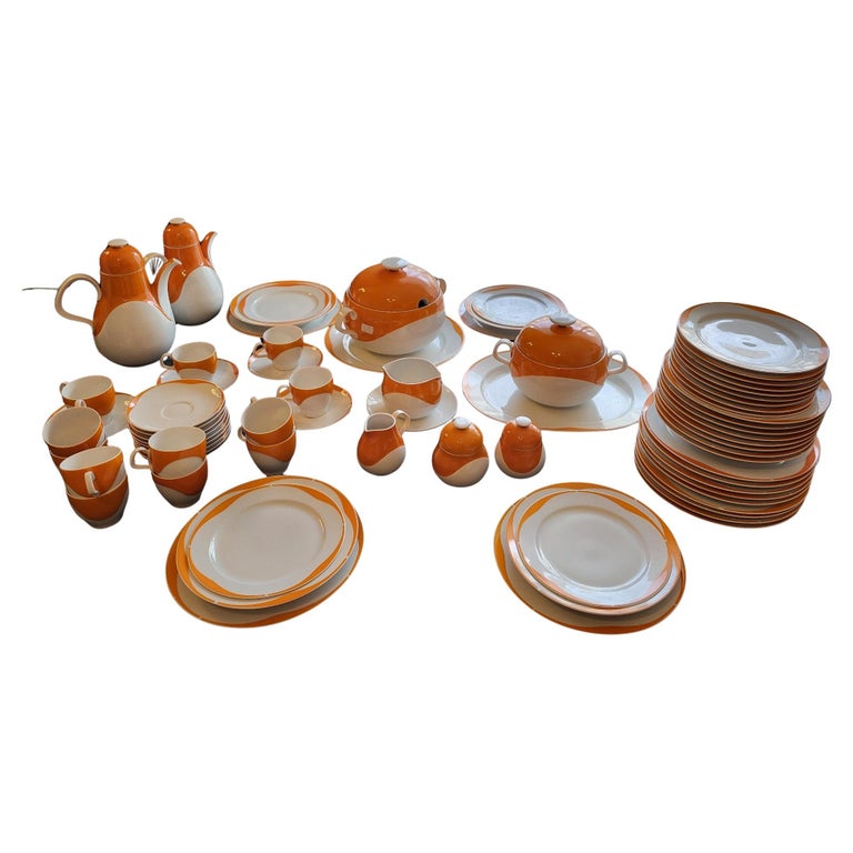 Service Space Age, Heinrich Bavaria, en porcelaine Blanche et Orange Allemagne 1970 (Set de 73)
