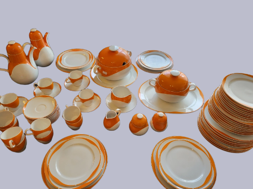 Service Space Age, Heinrich Bavaria, en porcelaine Blanche et Orange Allemagne 1970 (Set de 73)