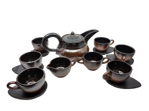 Service à thé Vally Wieselthier pour Wiener Werkstätte en grès glacé Art déco Autriche (15 pièces)