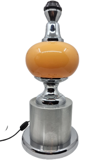 Lampe Diderot Delmas en opaline orange et socle métal chromé Francaise Circa1970