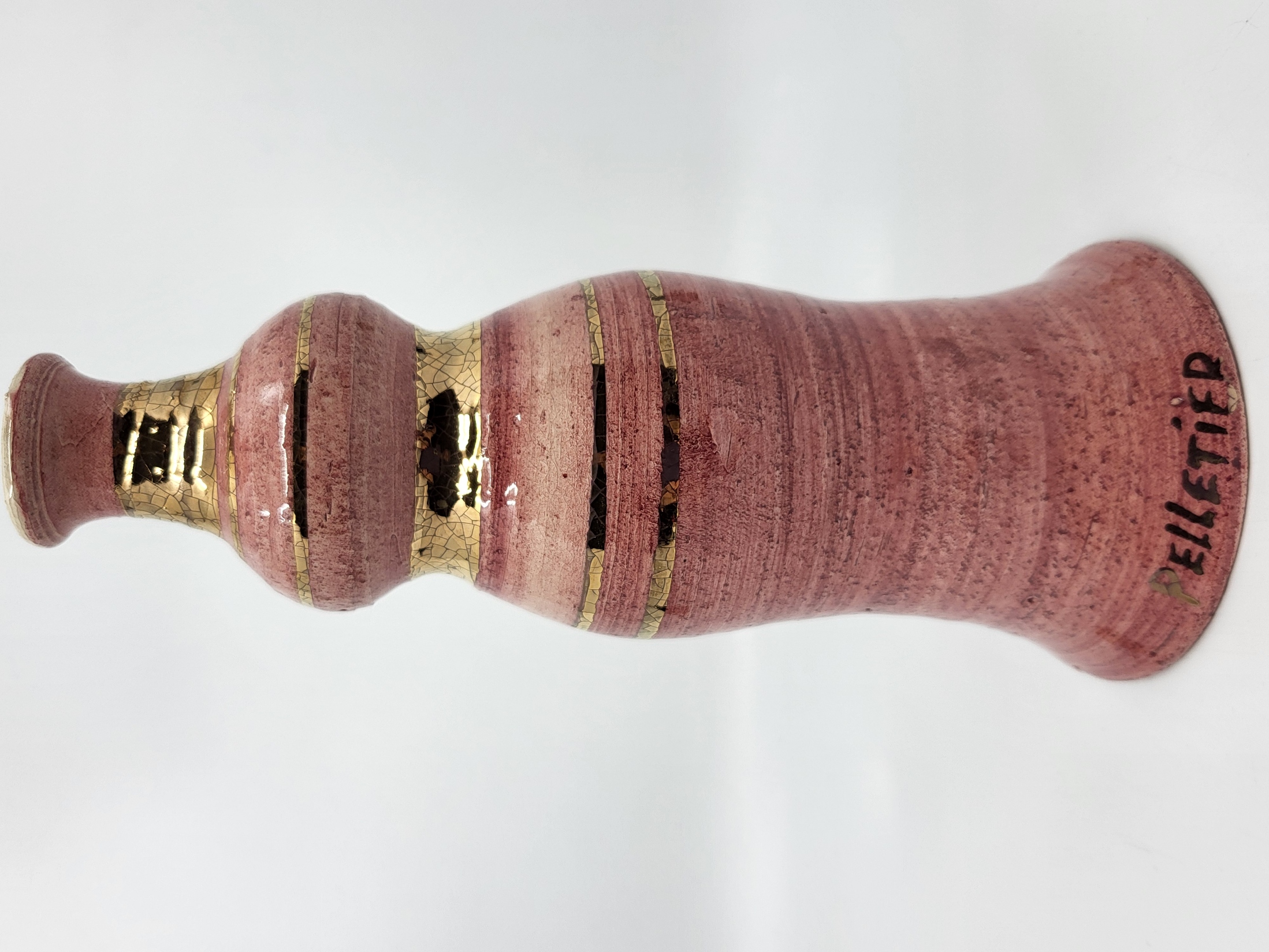 Vase soliflore Georges Pelletier en céramique Rose doré or fin Francais 1970