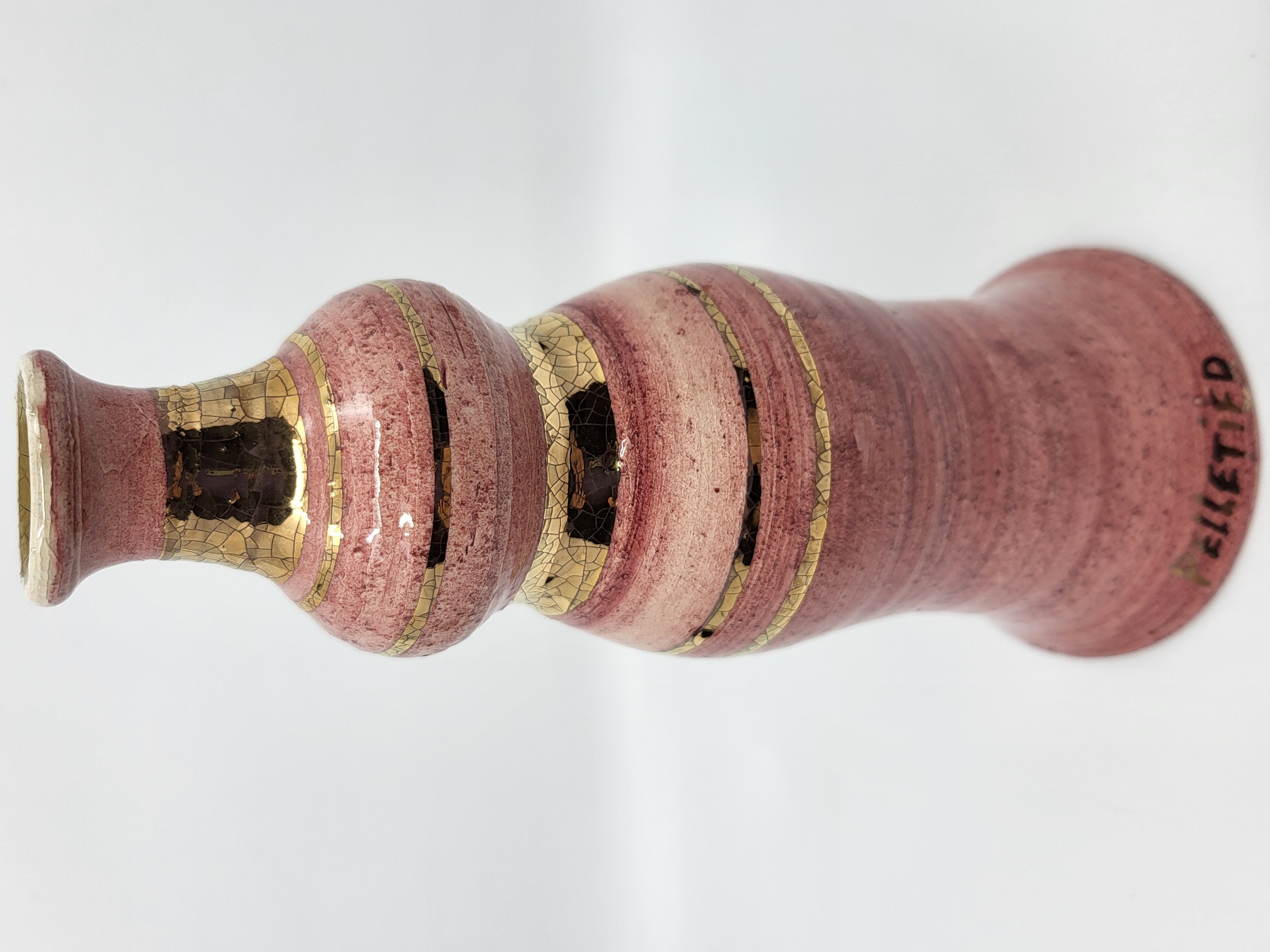 Vase soliflore Georges Pelletier en céramique Rose doré or fin Francais 1970