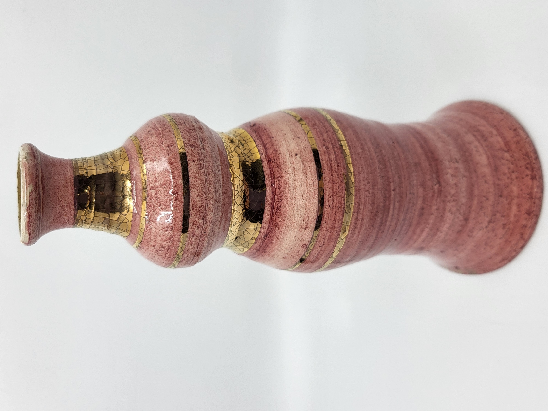 Vase soliflore Georges Pelletier en céramique Rose doré or fin Francais 1970