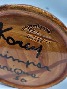 Cruche ou Vase, Kercy Quimper, Elchinger en céramique Pièce Unique Francaise 1950