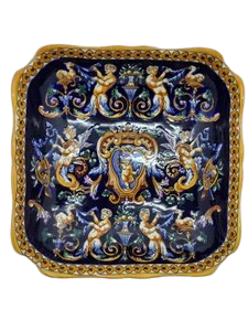 Plat Faïence de GIEN en céramique, Francais, décor "Renaissance Italienne" XX Siècle