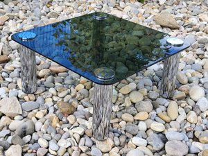 Table basse Marco Zanuso par Zanotta plateau verre fumé, pieds inox Italie 1970