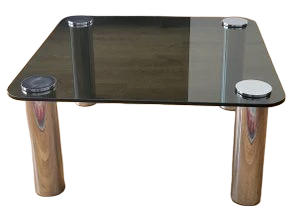 Table basse Marco Zanuso par Zanotta plateau verre fumé, pieds inox Italie 1970