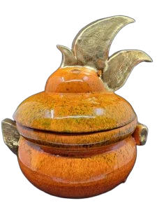 Soupière Zoomorphe Gérard Crociani en céramique orange, doré à l'or fin Francaise