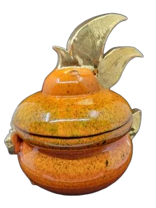 Soupière Zoomorphe Gérard Crociani en céramique orange, doré à l'or fin Francaise 