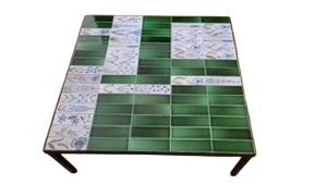 Table basse Roger Capron en céramique émaillée Verte décor floral  French Riviera 1960