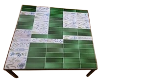 Table basse Roger Capron en céramique émaillée Verte décor floral  French Riviera 1960