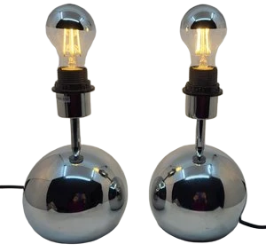 Lampes de table Eye Ball en métal chromé, Space Age Circa 1960 (Lot de2)