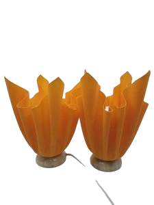 Lampes Georgia Jacob "Ophélie" socle en marbre, abat jour résine France Circa 1970 (Lot de 2)