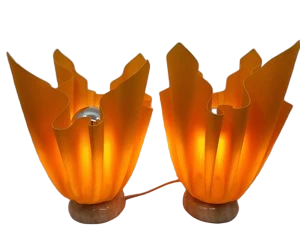 Lampes Georgia Jacob "Ophélie" socle en marbre, abat jour résine France Circa 1970 (Lot de 2)