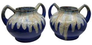 Vases Alphonse Mouton dit "Alpho" en céramique Bleus France Art Déco Circa 1930 (Lot de 2)