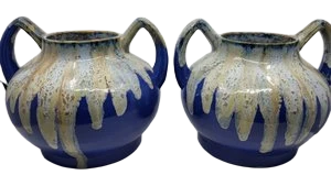Vases Alphonse Mouton dit "Alpho" en céramique Bleus France Art Déco Circa 1930 (Lot de 2)