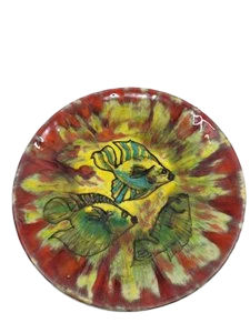 Assiette décorative avec poissons de Yves Alain Pleuven pour Quimper, France Circa 1950s