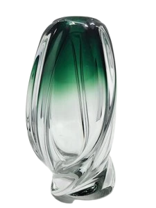 Vase ovoïde en cristal de Val Saint Lambert, Vert , Belgique XX Siècle 