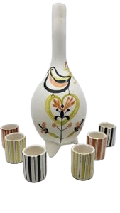 Service à Liqueur Roger Capron en céramique Francais Vallauris French Riviera Circa 1950 (Set de 7)