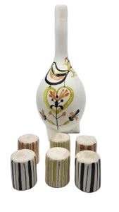 Service à Liqueur Roger Capron en céramique Francais Vallauris French Riviera Circa 1950 (Set de 7)