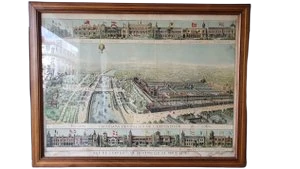 Tableau Lithographie J.E. Goossens, Panorama des Palais de L'Exposition Universelle de Paris, 1878