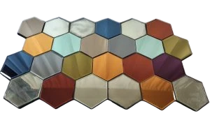 Table basse olivier de Schrijver série limitée "Hexagonale 20/24" en verre et pieds aluminium