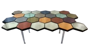 Table basse olivier de Schrijver série limitée "Hexagonale 20/24" en verre et pieds aluminium