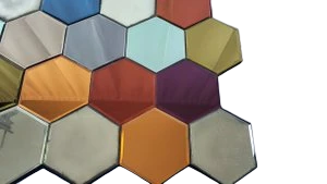 Table basse olivier de Schrijver série limitée "Hexagonale 20/24" en verre et pieds aluminium
