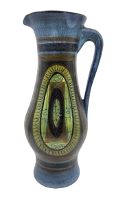 Pichet ansé Jean de Lespinasse en céramique Bleu Vallauris French Riviera France Circa 1950 Vintage