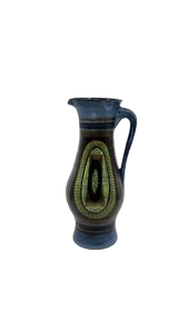 Pichet ansé Jean de Lespinasse en céramique Bleu Vallauris French Riviera France Circa 1950 Vintage