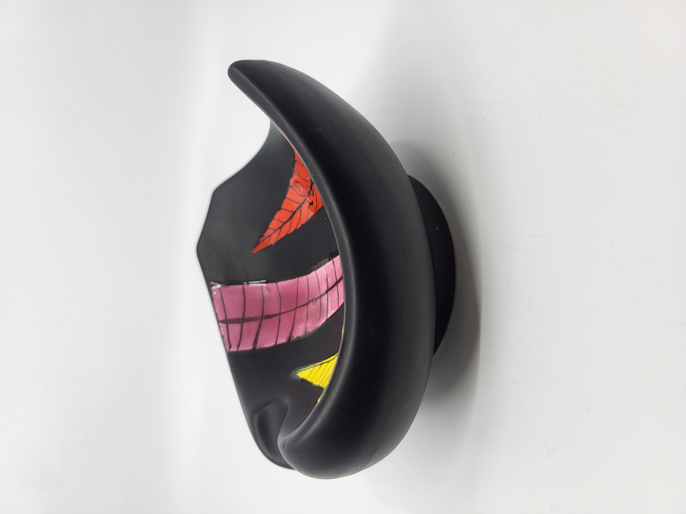 Vide Poche Gabriel Fourmaintraux en céramique Noire décor multicolore France Mid Century XX 