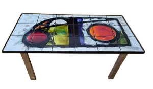 Table basse Juliette Belarti en céramique et lave de volcan Belgique circa 1960 Mid-Century