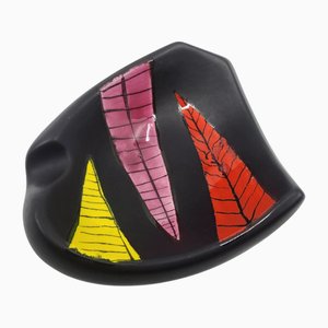 Vide Poche Gabriel Fourmaintraux en céramique Noire décor multicolore France Mid Century XX