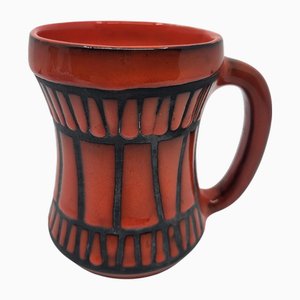 Vase ou Chope ansé Roger Capron en céramique Rouge Vallauris French Riviera France 1950