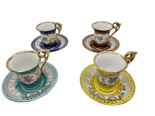 Service à café Kahla GDR en porcelaine Allemagne Mid Century (set de 4 tasses et sous tasses)