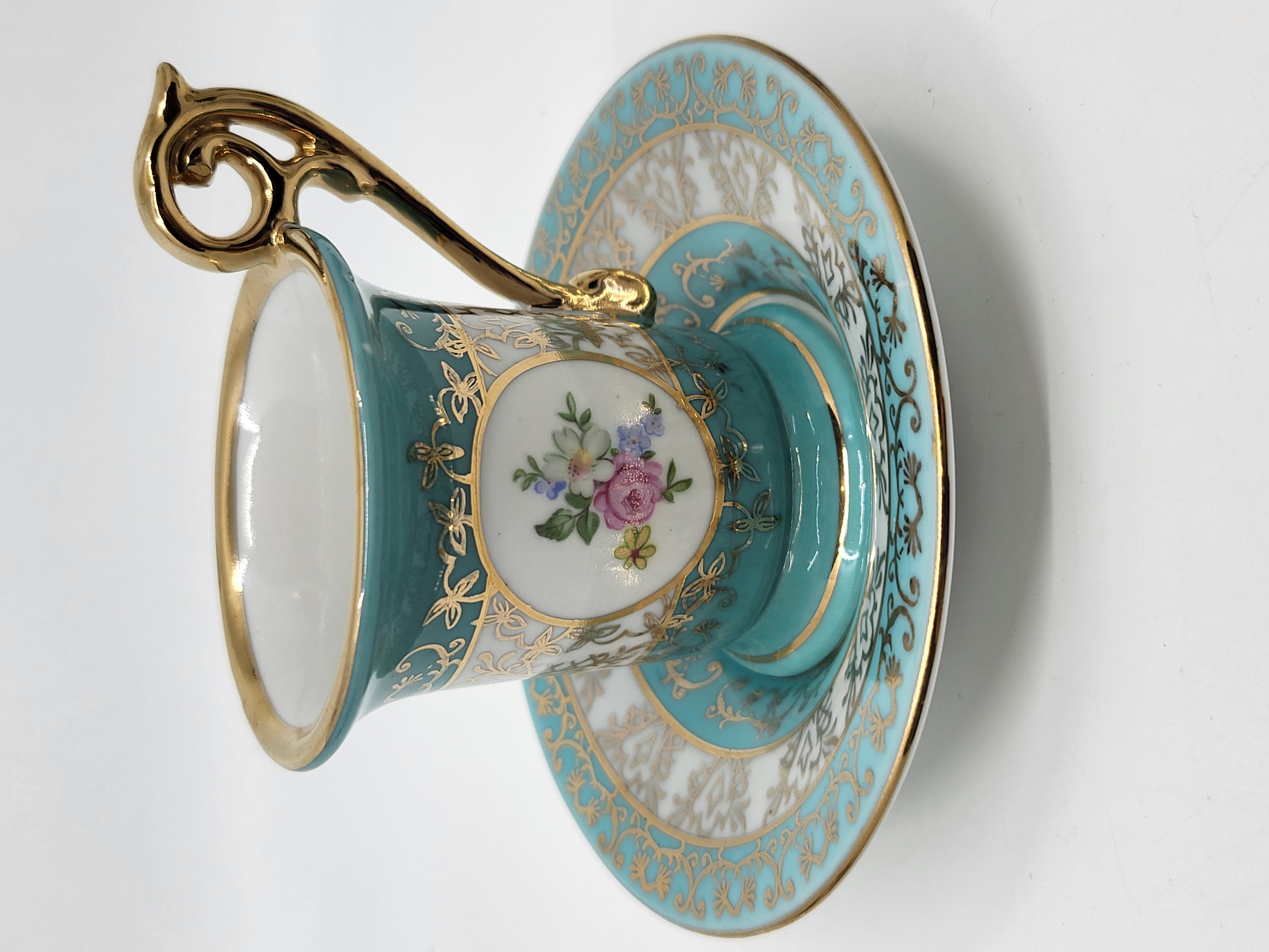 Service à café  Kahla GDR en porcelaine Allemagne Mid Century  (set de 4 tasses et sous tasses)