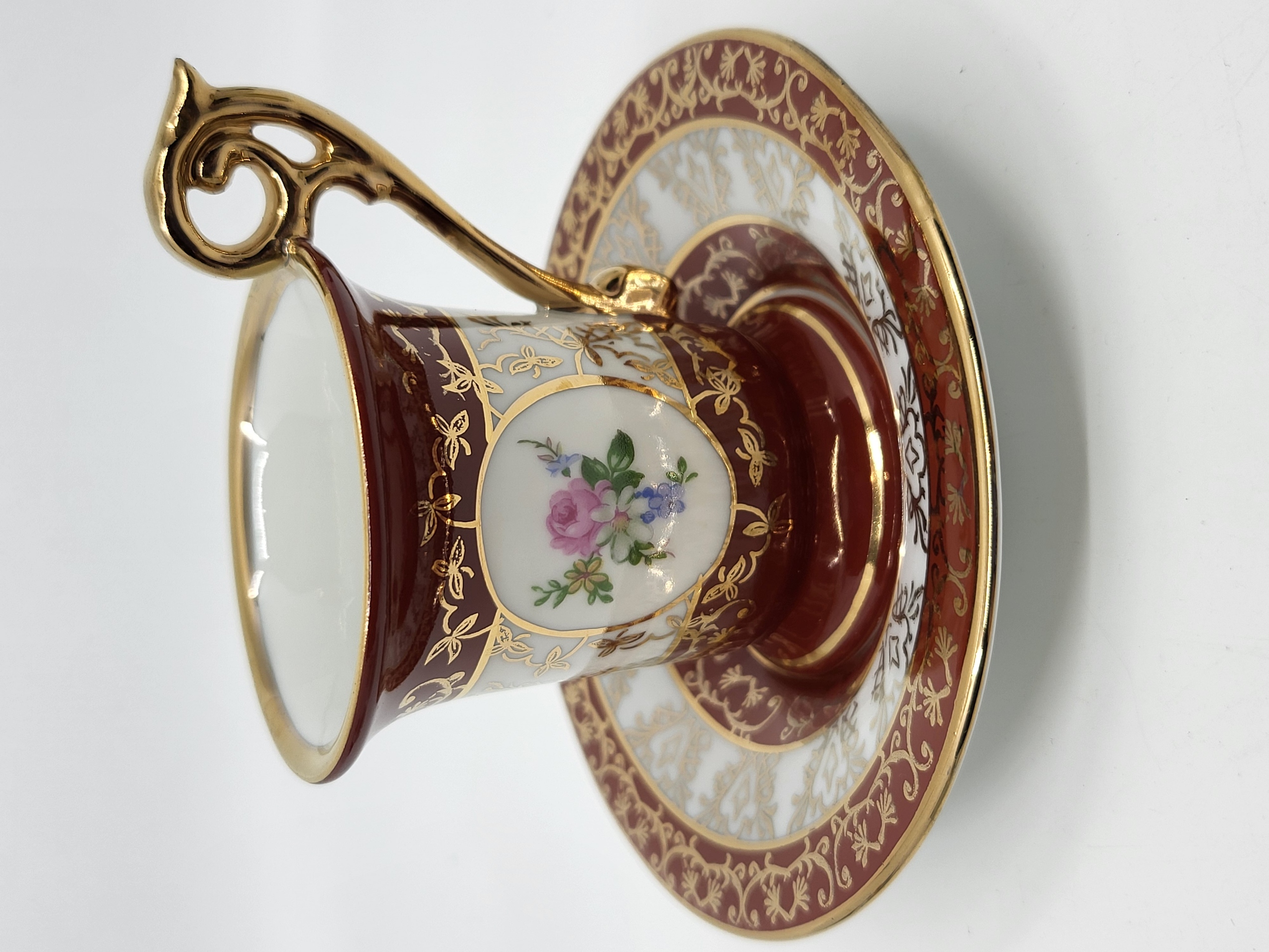 Service à café  Kahla GDR en porcelaine Allemagne Mid Century  (set de 4 tasses et sous tasses)