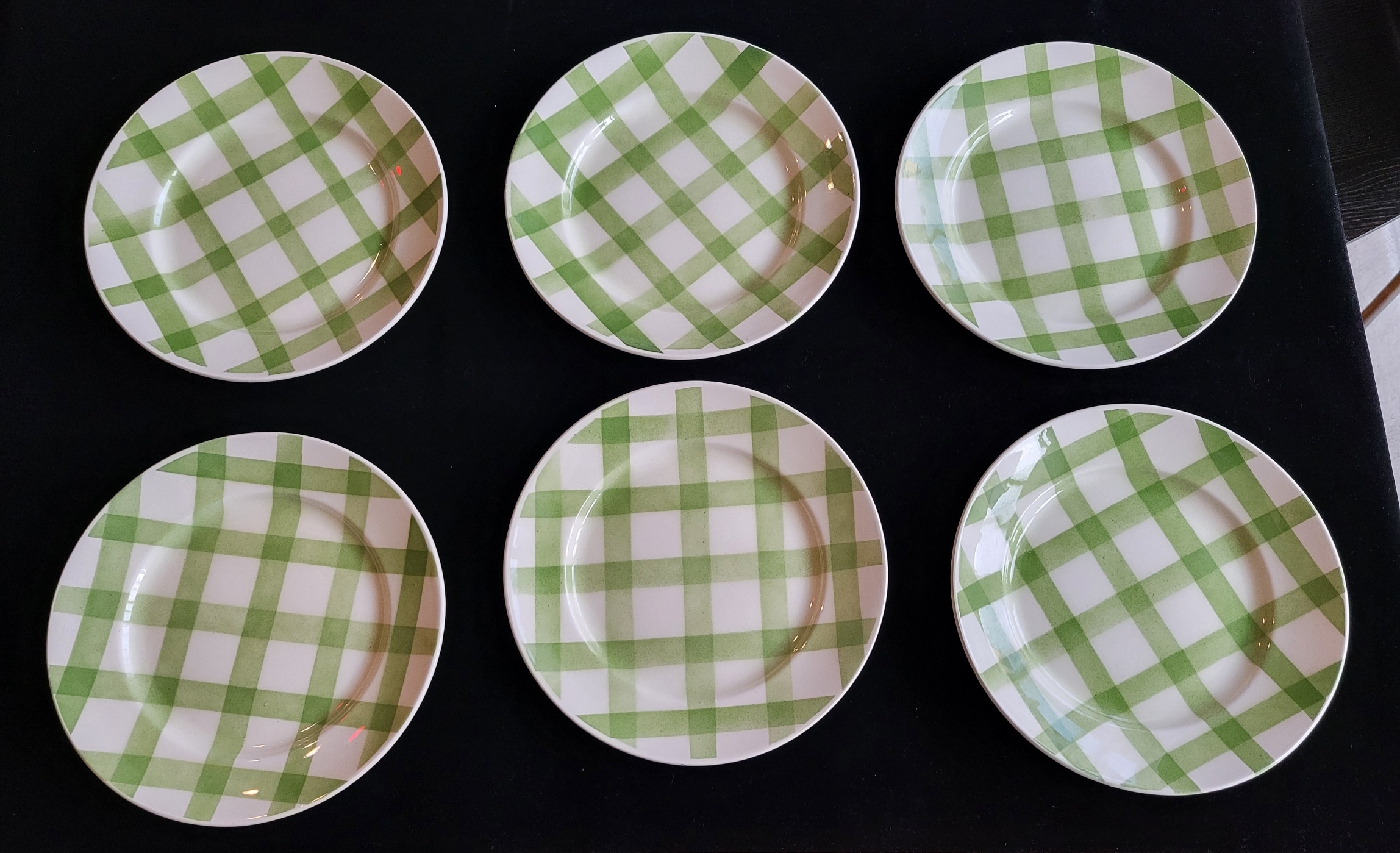 Assiettes Moulin des Loups Orchies modèle "Nappe verte" en faïence France 1960 (18 pièces)