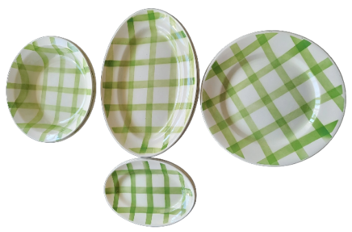 Ensemble de Plats de service Moulin des Loups Orchies Modèle "Nappe Verte" en faïence France 1960 Vintage (9 pièces)