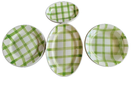 Ensemble de Plats de service Moulin des Loups Orchies Modèle "Nappe Verte" en faïence France 1960 Vintage (9 pièces)