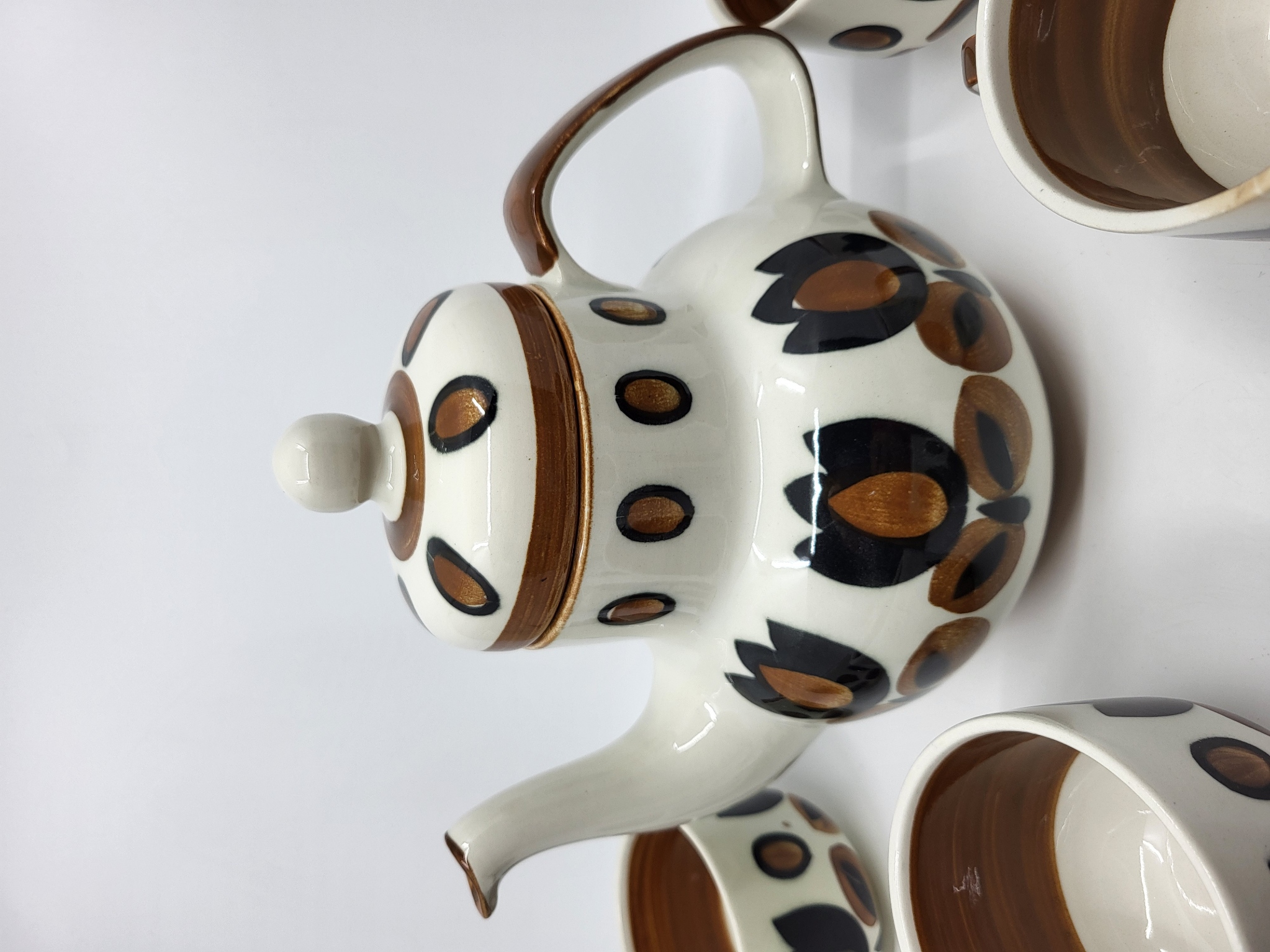 Service à thé Boch la Louvière série Kimono en faïence Belgique 1960/70 (Lot de 9)